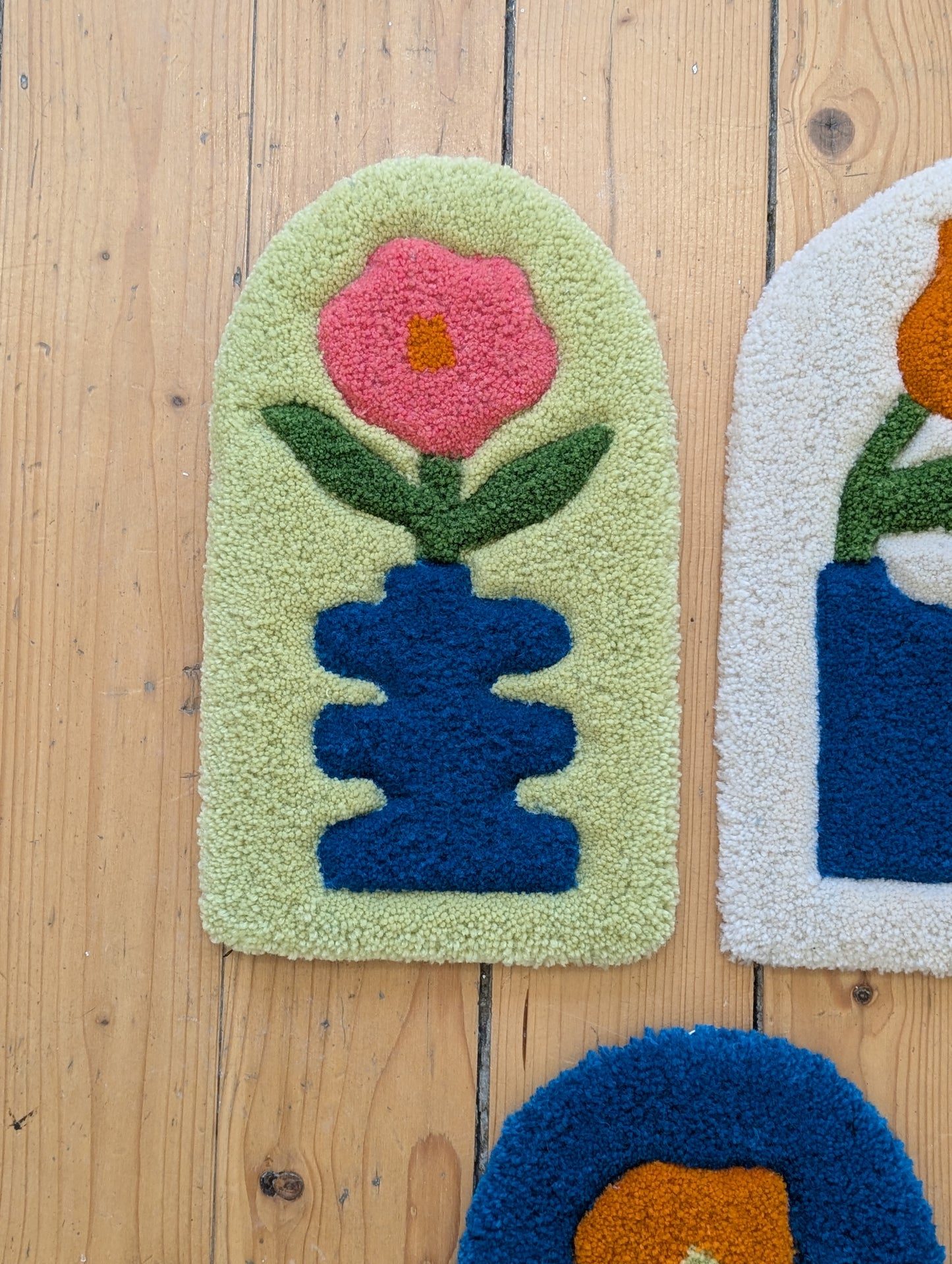 Pink Flower Blue Vase Floral Wall hanging